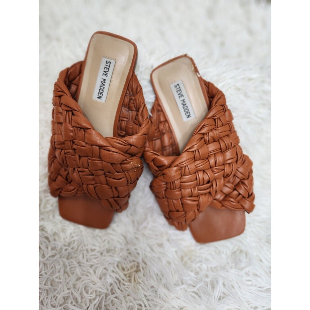 Steve Madden Cognac Woven Braided Slide Sandals - Size 8